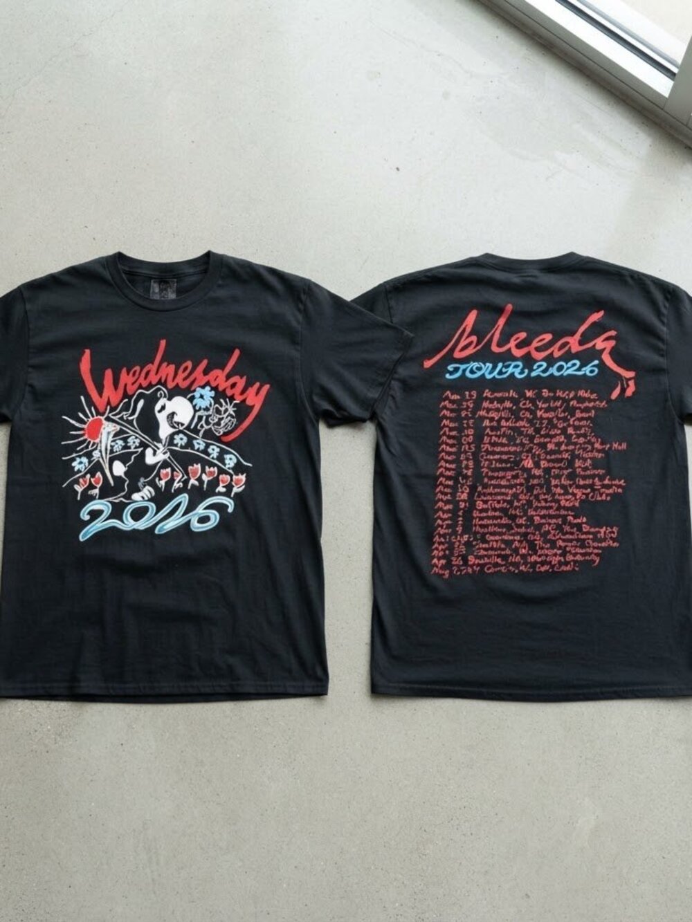 Wednesday Band Bleeds Tour 2026 Black T-Shirt S-4XL